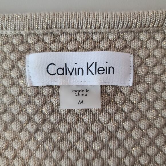 Calvin Klein CK tan gold metallic long sleeve sweater dress - medium - Picture 4 of 6